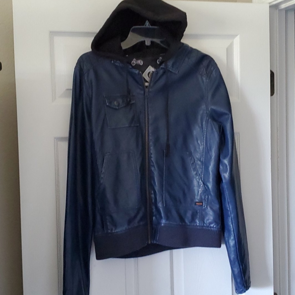 Volcom Blue Vegan Leather Moto Jacket